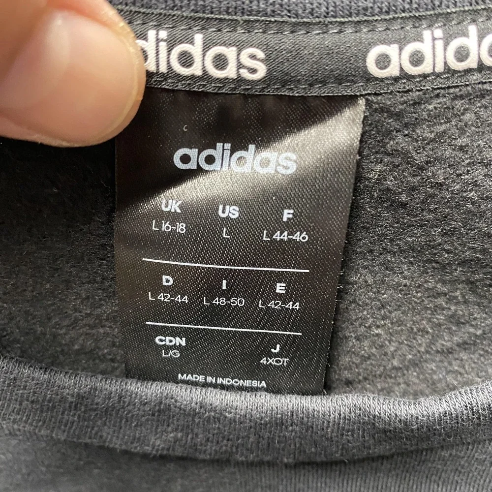 Adidas Sweater Mens Large Black Crewneck Three Stripes‎ Pullover Logo FL4834